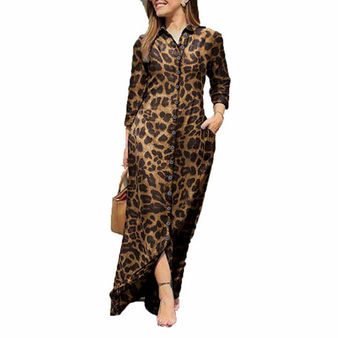 Leopard Print Women's Long Sleeve  Dress Ecstatic