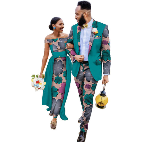 Cotton African Couple Wedding Dress Suits And Dress Sets Ecstatic