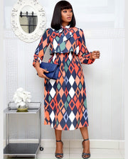 Printed long-sleeved African dress Ecstatic