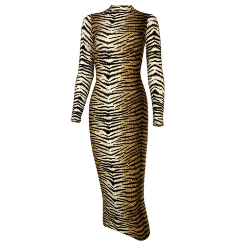 Women's Leopard Print Long-sleeved Sleek Dress Ecstatic