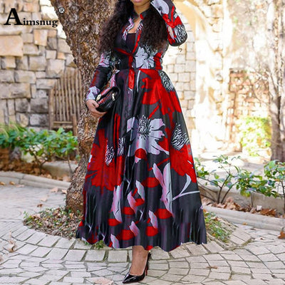 Autumn Women Elegant O-neck Long Dress Size S-Plus size 4XL 5XL Ecstatic