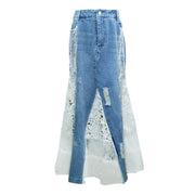 Maxi denim and lace fishtail skirt Ecstatic